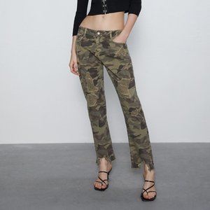 Zara Z1975 RIPPED PRINT JEANS Khaki 0/8228/022